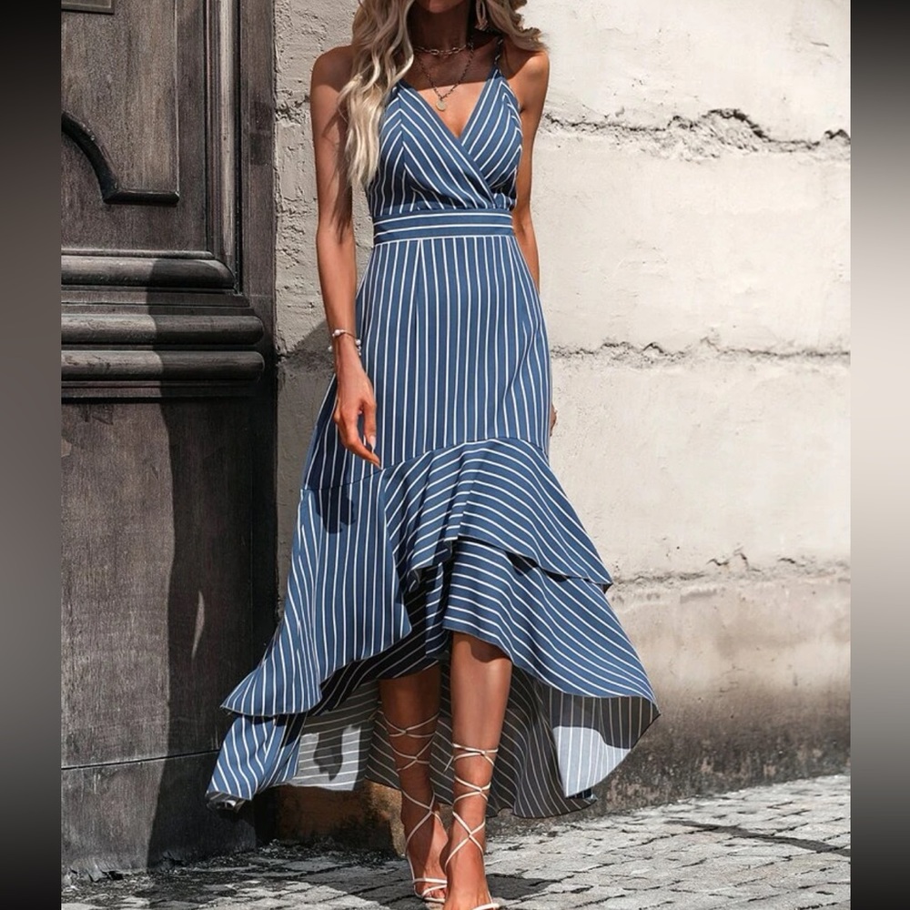 Boho striped ruffle trim maxi dress - Picture 3 of 16